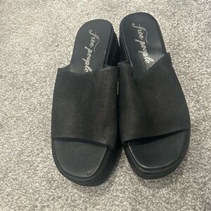 Free People Black Leather Slide Sandals